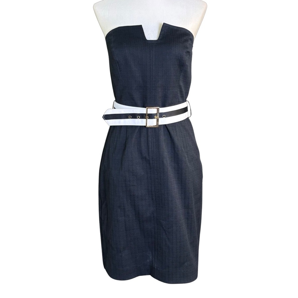 Trina Turk Women's Dress Sz 4 Strapless Black Belted Cotton Mini Classic